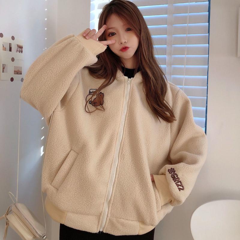

Women's Hoodies & Sweatshirts Jumpers Autumn Winter Korean CA Coat Sweet Tops Bear Fall Japanese Loose Fleece Pullover Warm Sweatshirt Women, Xam1434