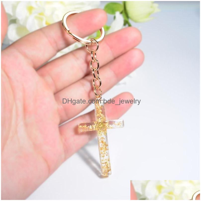 

Keychains Lanyards Creative Cross Charms Resin Filling Dried Flowers Key Holder For Women Souvenir Gift Car Keyring Accessories Dr Dh7Ax