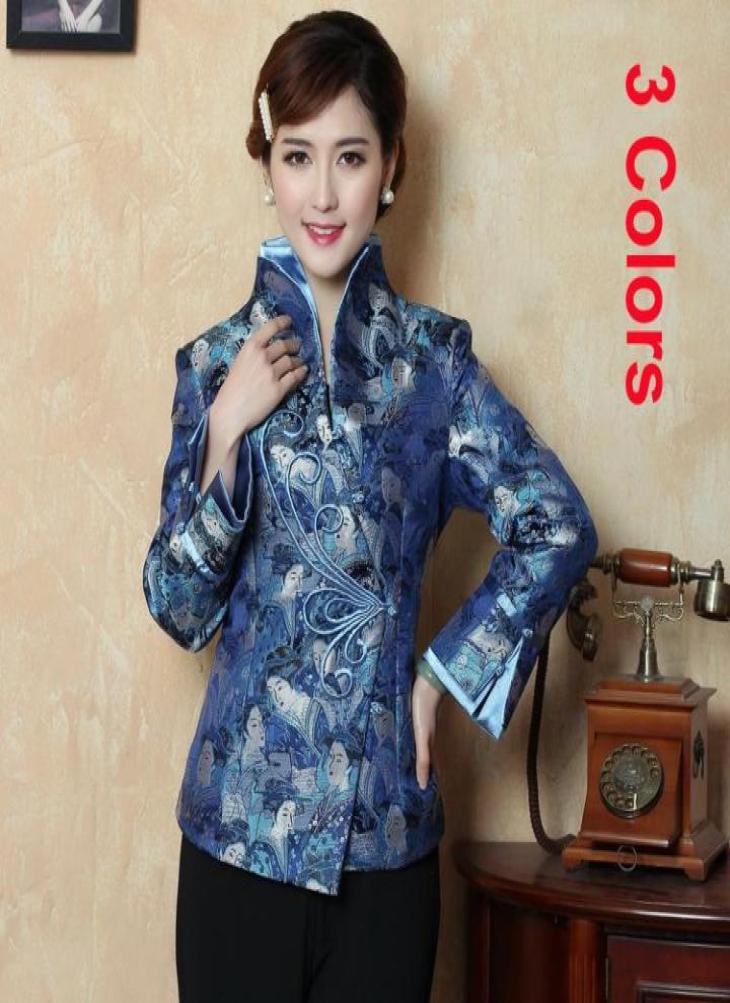 

Autumn Winter Chinese Tradition Women039s Satin SIlk DoubleCollar Jacket Coat  L XL XXL 3XL 4XL 22036115613, Blue