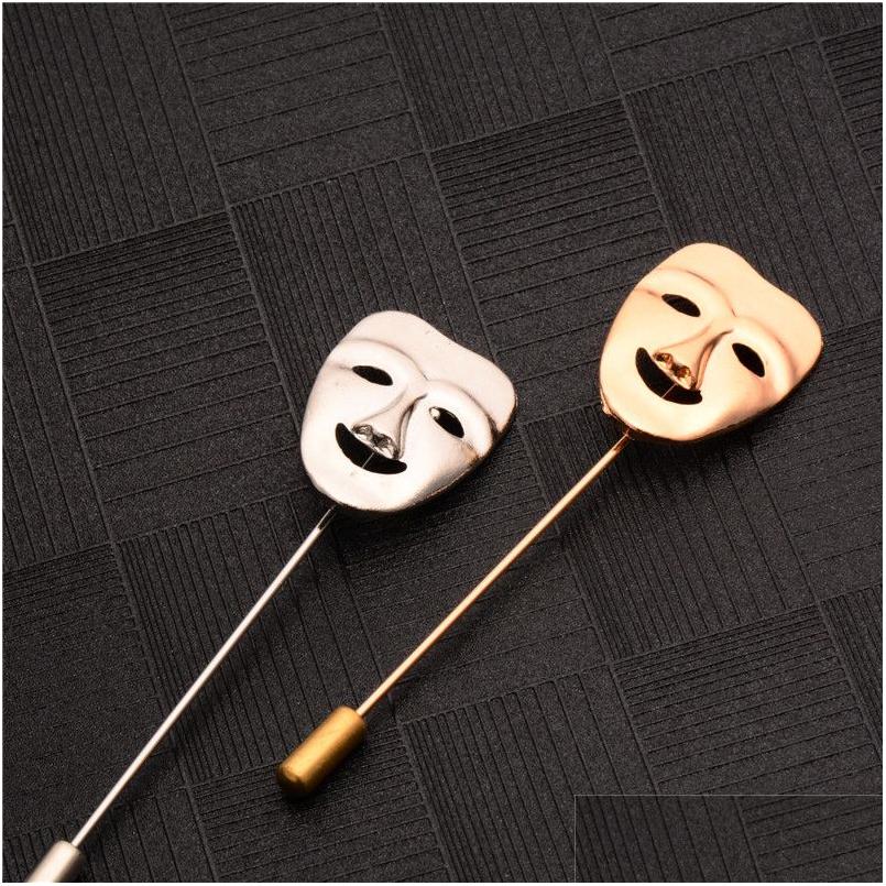 

Pins Brooches Wholesale Fashion Vintage Mens Clothes Jewelry 3D Happy Mask Gold Plated Suits Accessories Lapel Pin Drop Delivery Dhdep