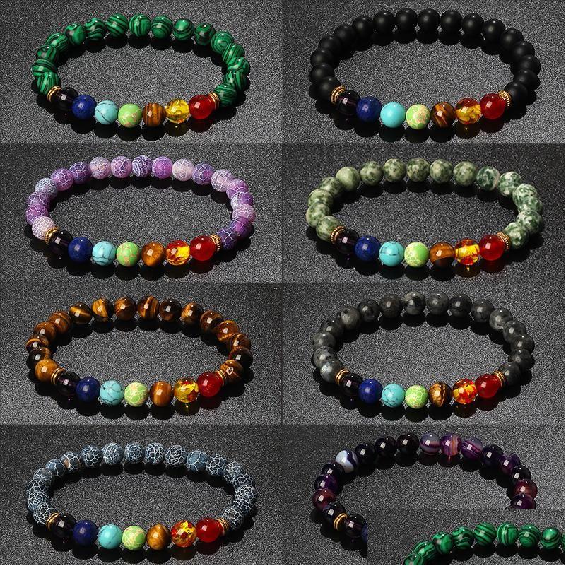 

Beaded Strand Strands Tiger Eye Stone 7 Chakra Bracelets Men Natural Reiki Healing Energy Beads Bangles Women Yoga Bracelet Meditati Dhaoq