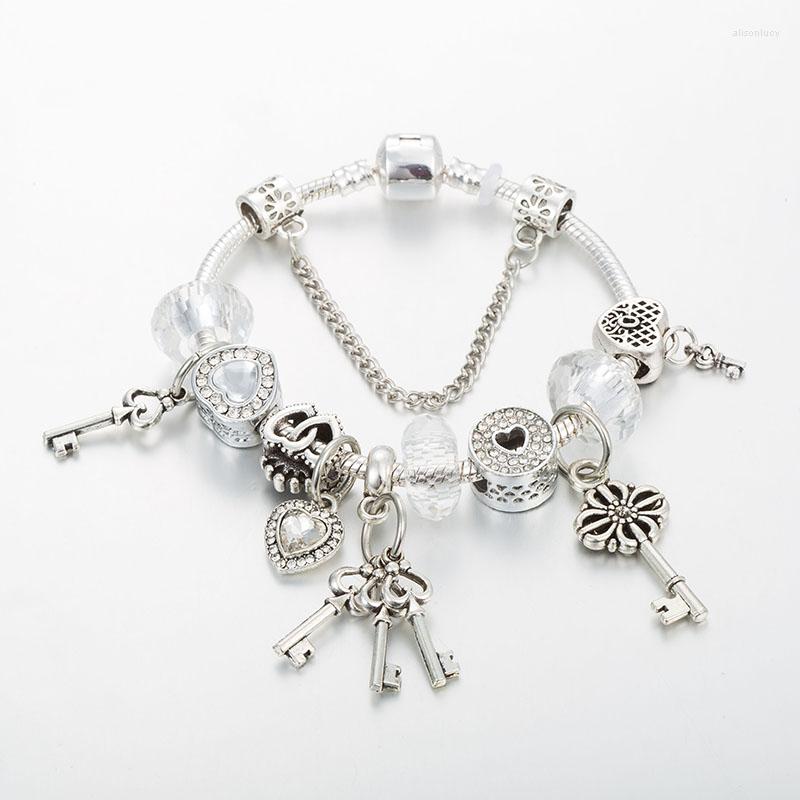 

Charm Bracelets ANNAPAER Drop Fashion Heart For Women Abalorio Lock & Key Pendant Bangles DIY Jewelry Aaccesorios B19026