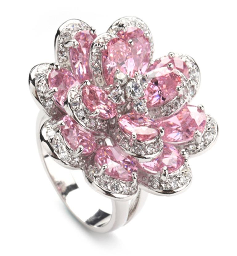 

SHUNXUNZE s Ethnic Flower wedding rings Jewelry Accessories for men and women Pink Cubic Zirconia Rhodium Plated R5494382680