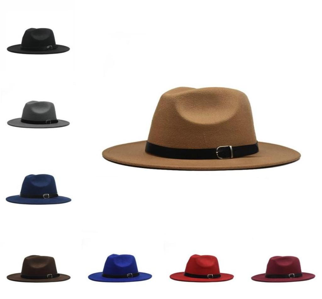 

Jazz Fedora hats Autumn winter Women mens hat belt buckle big brim felt hat Fashion Trilby Panama Cap caps Wide Brim hats5680119, Red