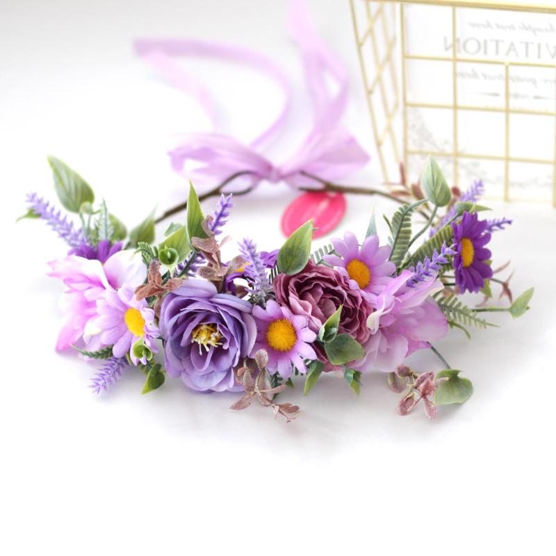 

Headpieces Wedding Bridal Purple Flower Wreath Classic Sweet Crown For Women And Girls' Hair Accessories
