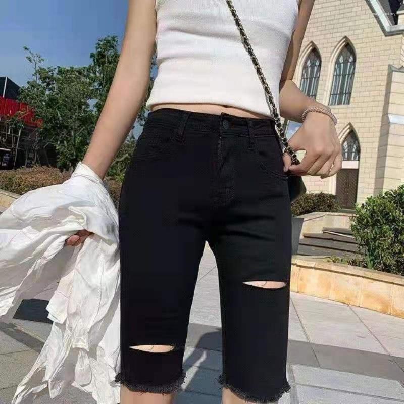 

Women's Jeans Women Plus Size Skinny Capris Jean Female Stretch Knee Length Denim Trouser Shorts Pants High Waist Summer Y2K U118, Black