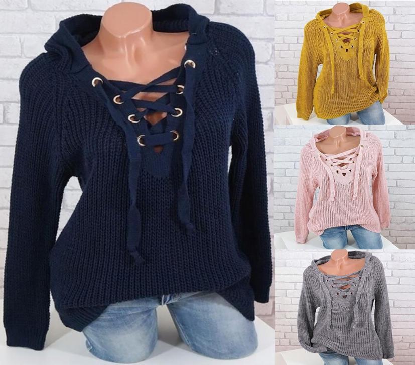 

Women Sweater V Neck Knitted Lace Up Bandage Cross Ties Pullover Loose Casual Long Knitwear Jumper Tops autumn Sweter Mujer3s4494943, Beige