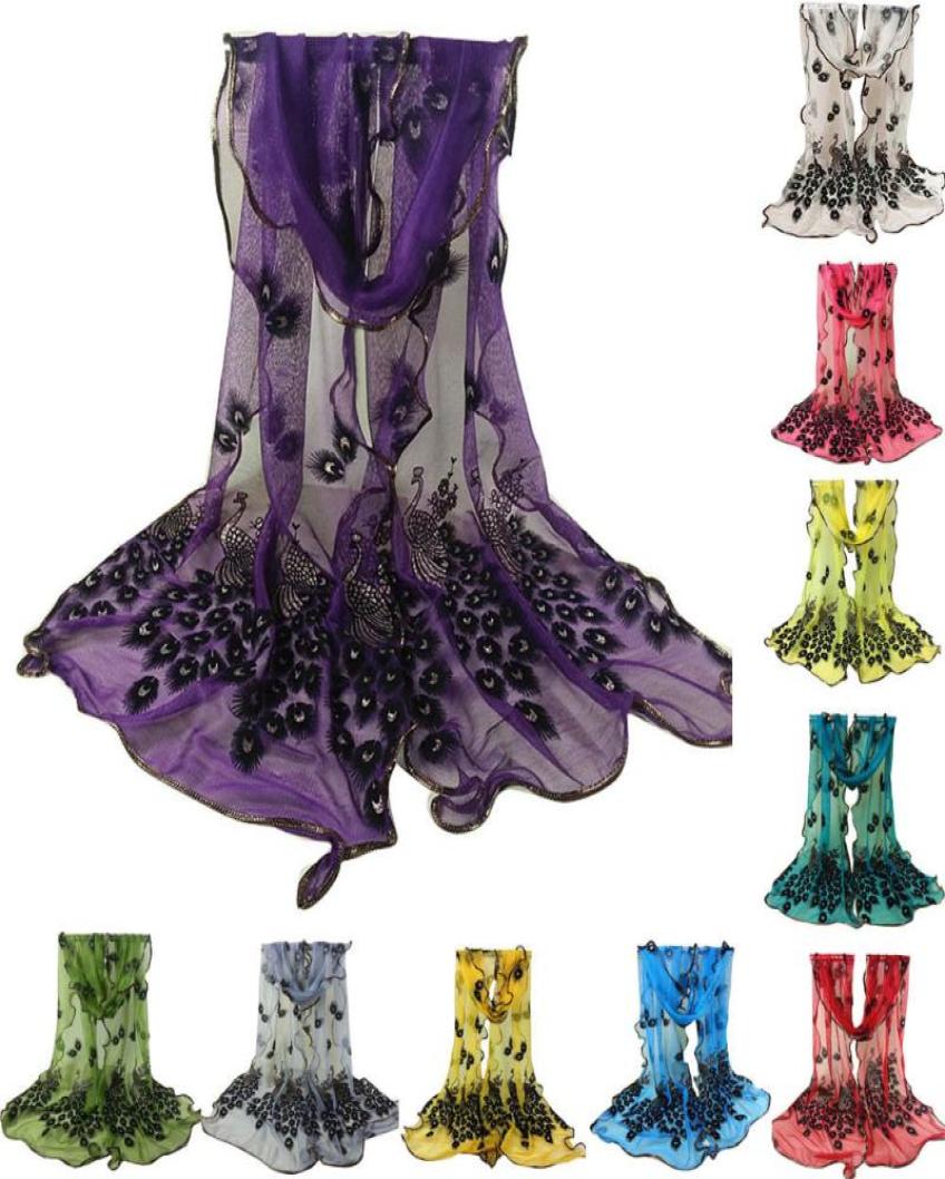 

Scarves Design Women Chiffon Peacock Feather Flower Embroidered Lace Stylish Scarf Long Soft Wrap Shawl Ladies Stole7527899