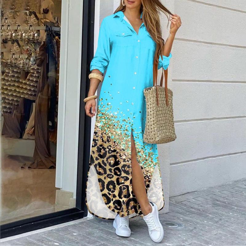 

Women's Blouses Golden Shirt Dress Women Fashion Shirts Party Evening Long Beach Single Breasted Sunscreen Sexy, B9sk9e2311135