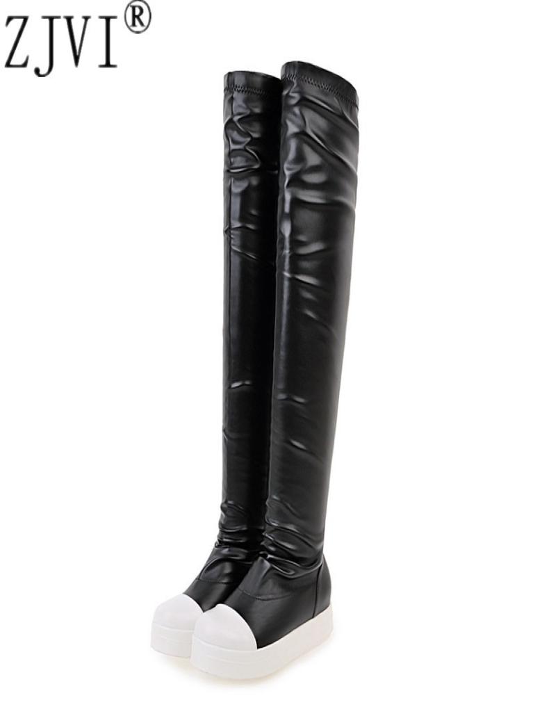 

ZJVI woman over the knee boots for women winter autumn thigh high snow boots woman platform ladies waterproof black flats shoes2019943459