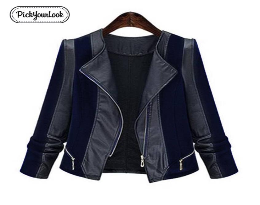 

Pickyourlook Pu Leather Women Coat Jacket Plus Size Patchwork Motorcycle Overcoat For Female Fashion Zipper Large Lady Outerwear Y8477117, Ivory