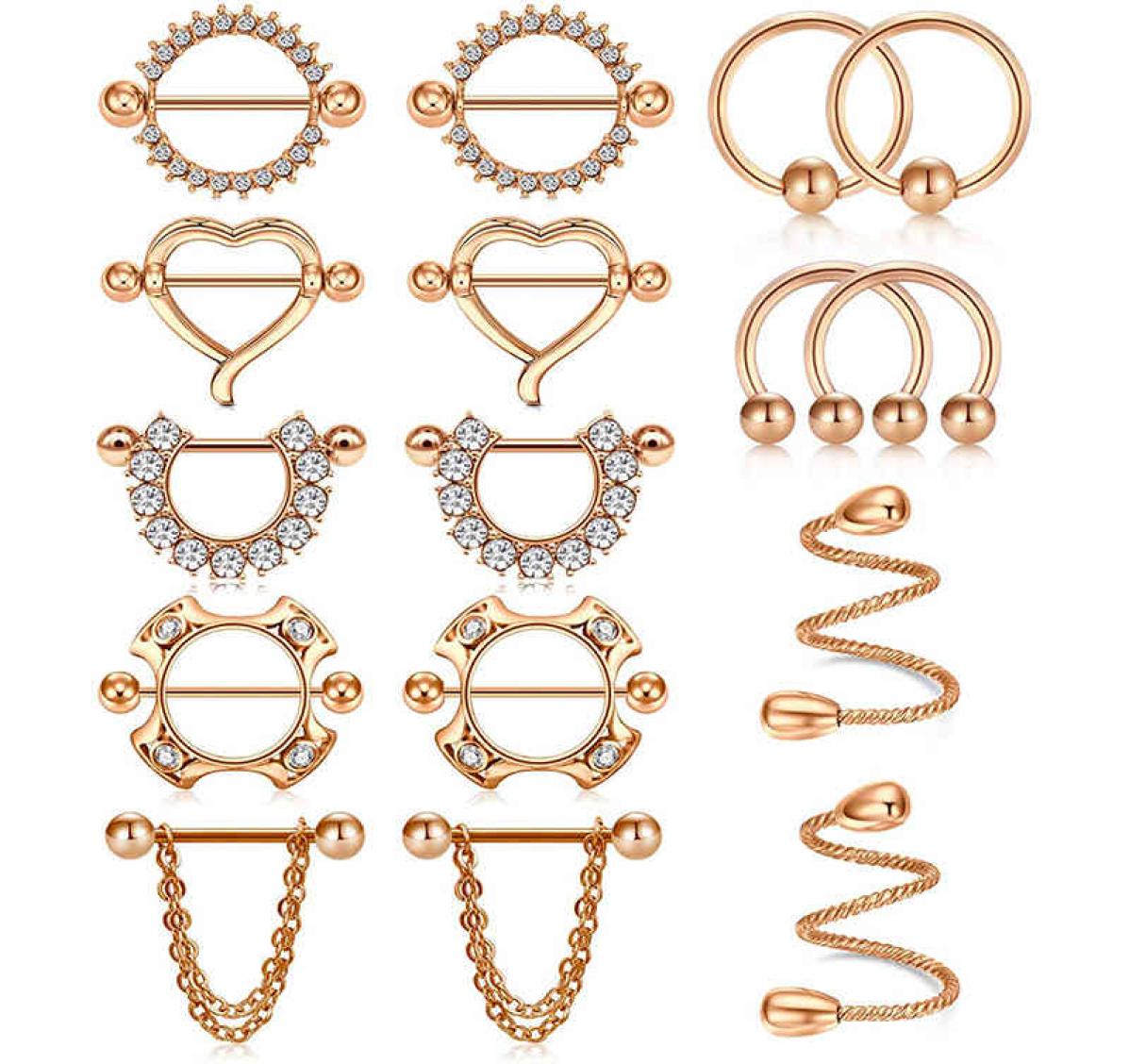 

14G Stainless Steel Straight Barbell Tongue Rings rings Women CZ Heart Chain Dangle Nipple Piercing9143129