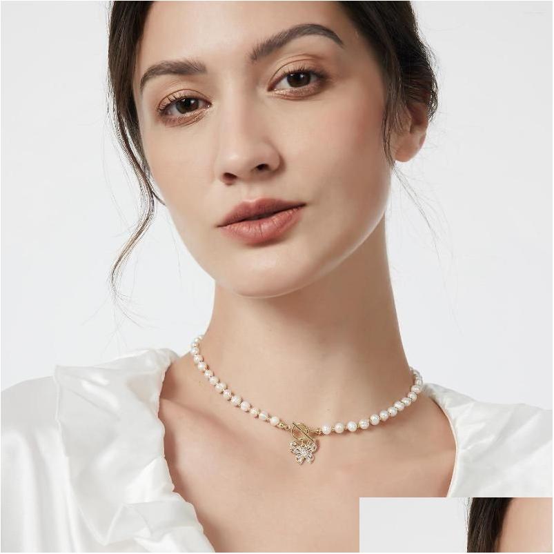 

Chokers Choker Pearl Chain Necklace With Butterfly Pendant Charms Clear Zircon Natural For Women Cute Sweet Girls Gifts Drop Deliver Dhd96