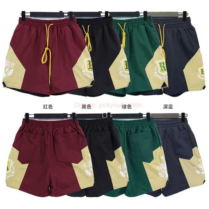 

Designer Short Fashion Casual Clothing Beach shorts American Rhude Trend Letter Coconut Tree Print Color Blocking Niche Design Loose Fitting Sports Shorts for Men W, Red