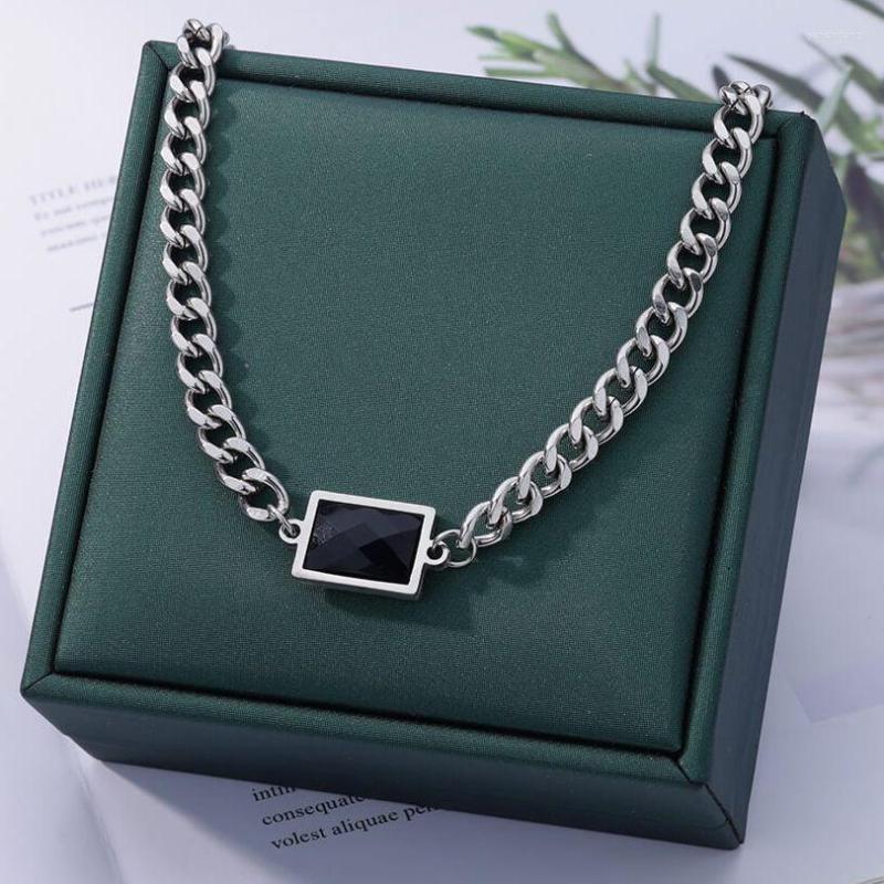 

Chains Fashion Black Zircon Necklaces For Women Girls Stainless Steel Pendant Silver Color Double Layered Cool Punk Streetwear Jewelry