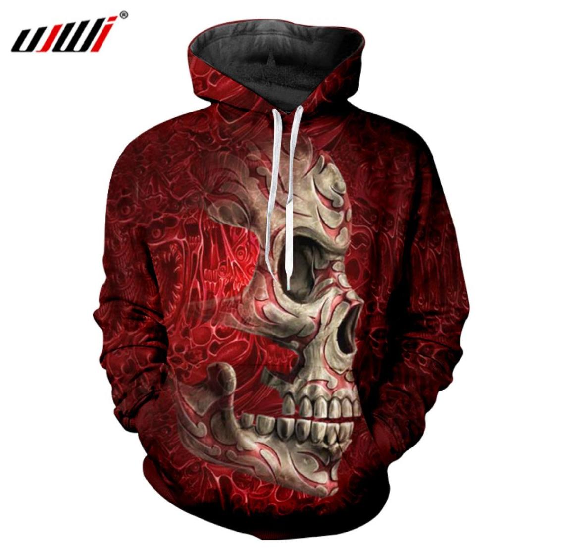 

2018 Fall Long Sleeve O Neck Hooded Pullover Tracksuits Men Cool Print Metal Skull 3d Hoodies Sweatshirts Oversize 6XL1034408, Red