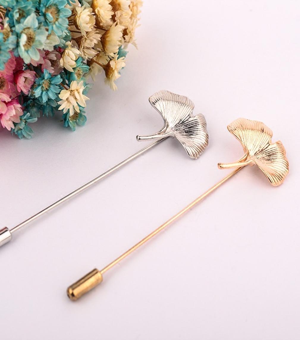 

New Vintage Brooches Unisex Collar Pins Ginkgo Biloba Leaf Lapel Pin Brooch Men flower leaf tassel chain brooch8901016