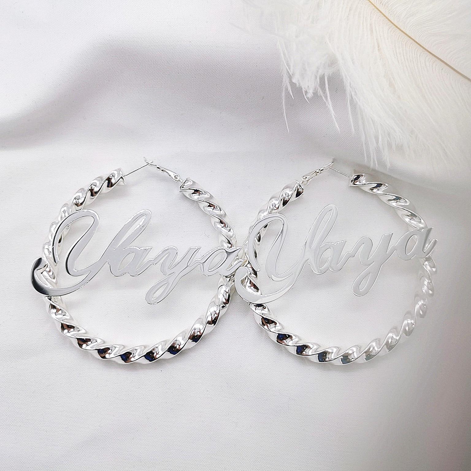 

Charm Duoying Custom Name Hiphop Bamboo Earrings Style Round Personalized Letter Earring Stainless Steel Vacuum Plating for Gift