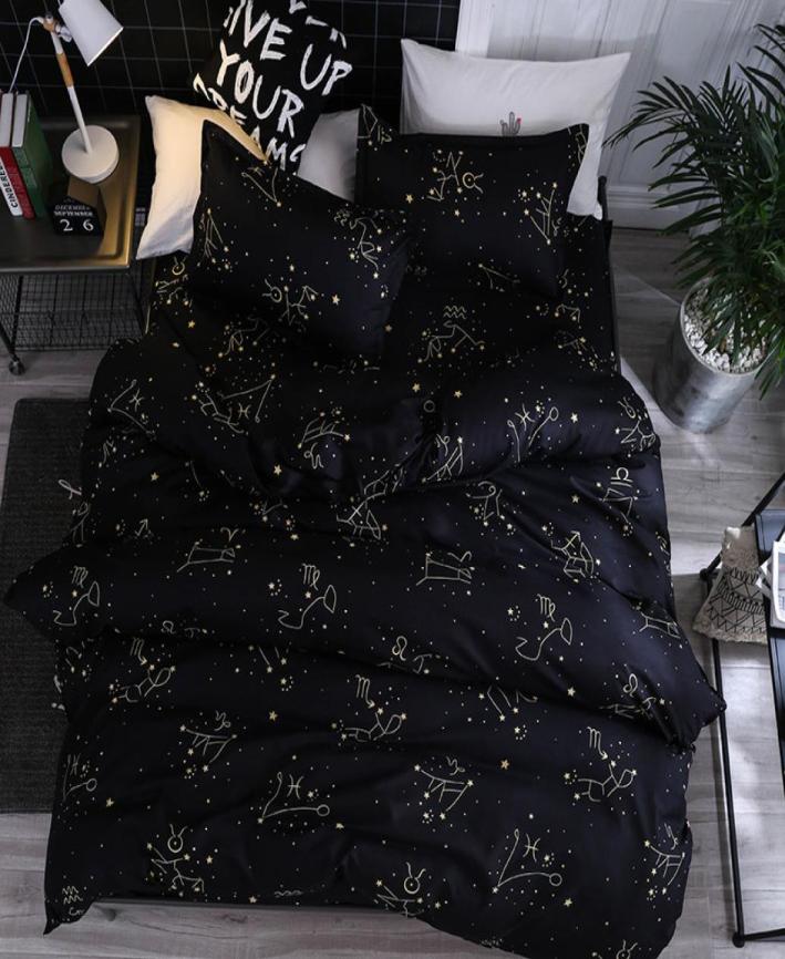 

4pcs Bedding Set Quilt Cover Pillowcase Polyester Fiber Polyester Dream Star Modern Creative Print Full Size7618215, Black