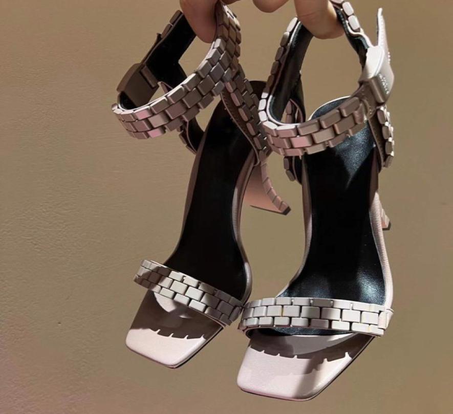 

metal watch with decorative sandals women039s square toe high heels 100mm Roman Luxury Designer Sandals dress banquet shoes gol6619402, Black