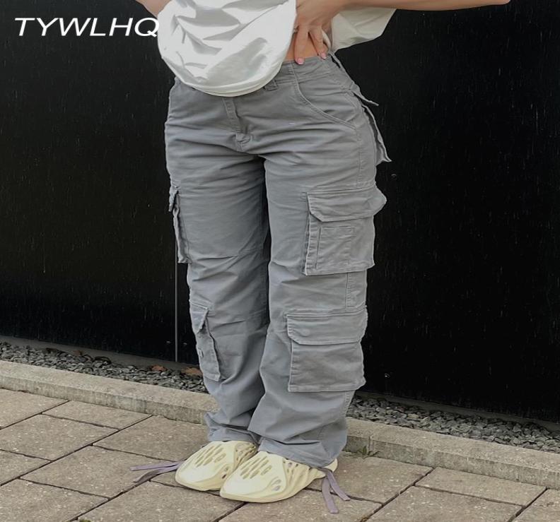 

Vintage Cargo Pants Baggy Jeans Women Fashion 90s Streetwear Pockets Wide Leg High Waist Straight Y2k Denim Trousers Overalls5046227, Black