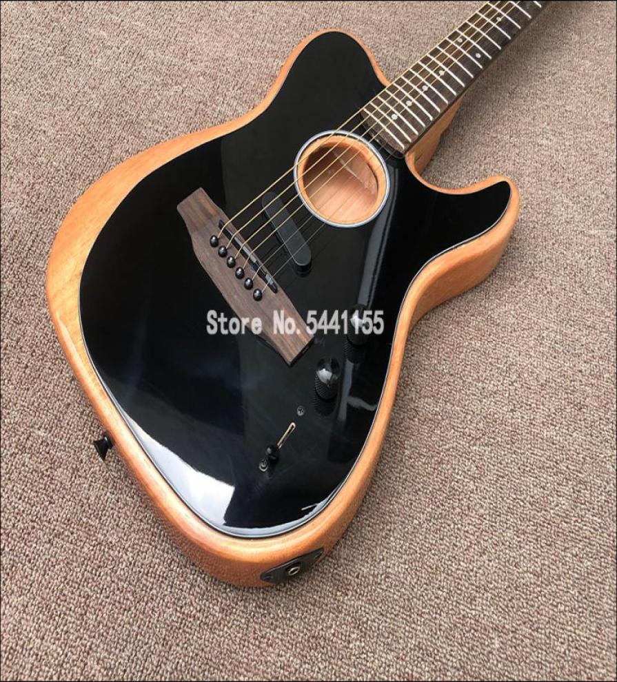 

Custom Shop Acoustasonic Tele Gloss Black Electric Guitar Polyester Satin Matte Finish Spurce Top Deep C Mahogany Neck Chrome h6950138