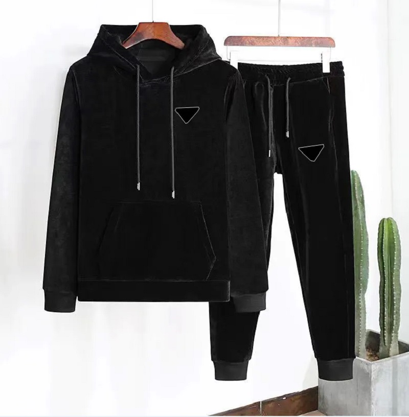 

Man Tracksuit Velvet Hooded Jumpers Two Pieces Sets Hoodie Pants Suits Mens Designer Tracksuit High Quality -5XL