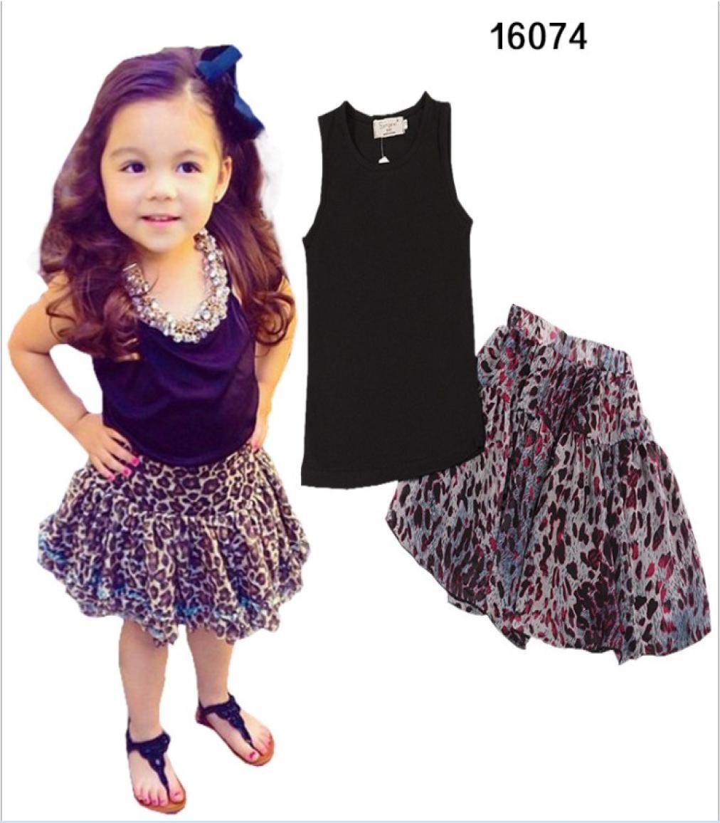 

2016 New Summer Girls Clothing Sets Children Outfits Black Sleeveless Vest Tops Leopard Skirt 2pcs Set Kids Suit 5setslot6416000, Red
