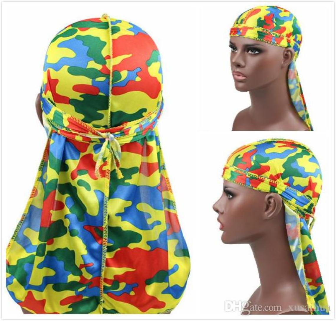 

9 Colors Unisex Men039s Durags Bandana Turban Hat Camouflage Printed Longtailed Pirate Cap Headwear hair accessories9374175, Red