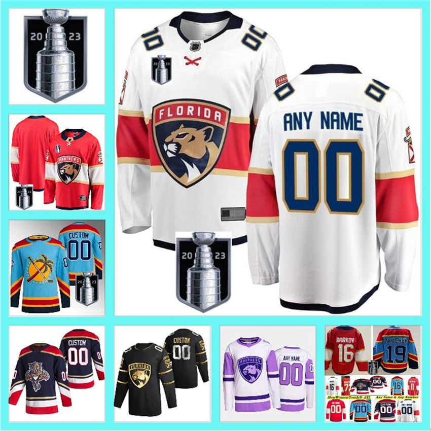 

2023 Stanley Cup Final Aleksander Barkov Hockey Jerseys Aaron Ekblad Matthew MNHLg Tkachuk Sergei Bobrovsky Jaromir Jagr Home Stitched Shirts, Color