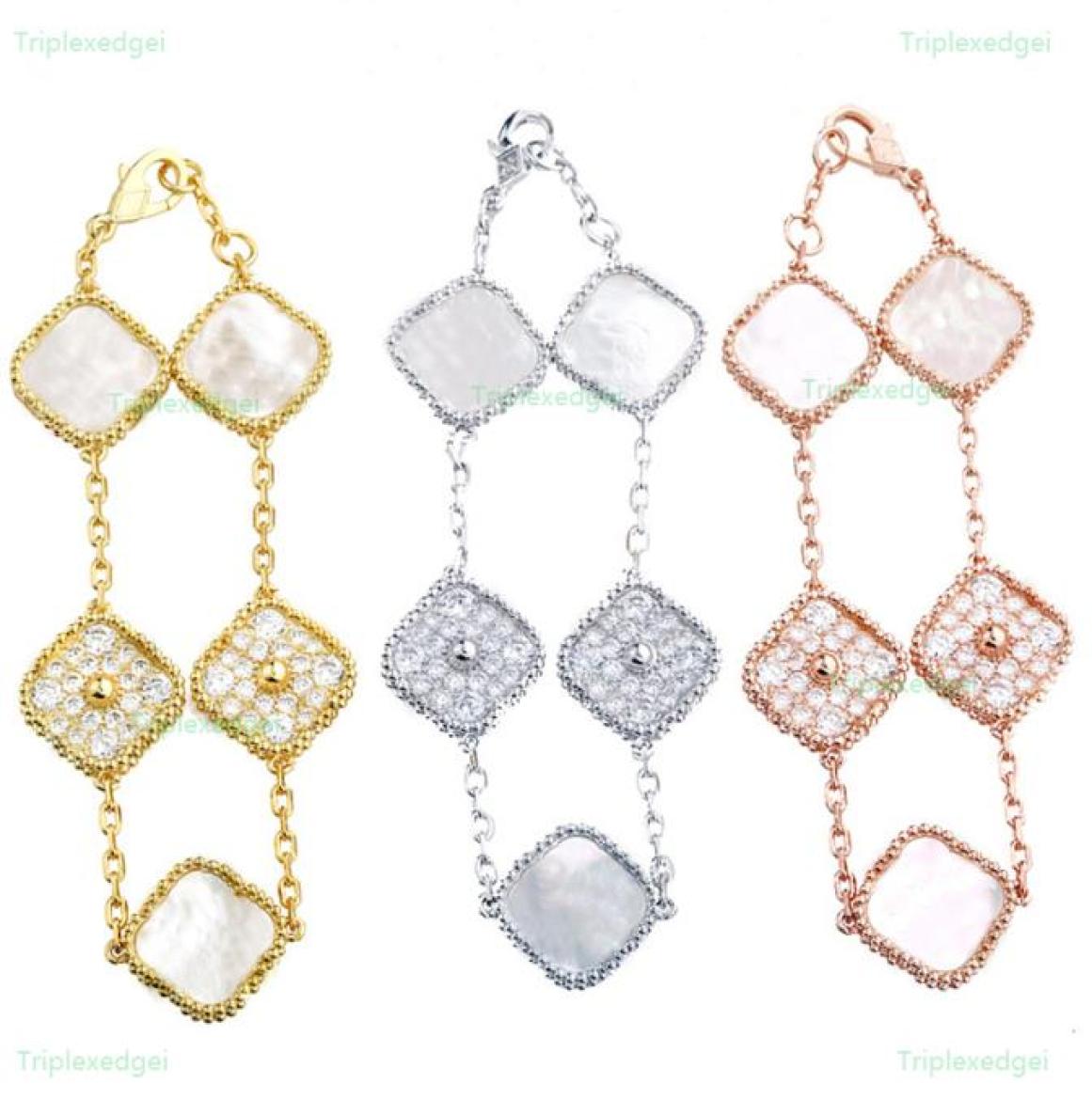 

2022 New One Flower One Diamond Crystal Bracelet Chain Korean Fashion Woman Four Leaf Clover Bracelet Highend Stainless Steel Des9351164