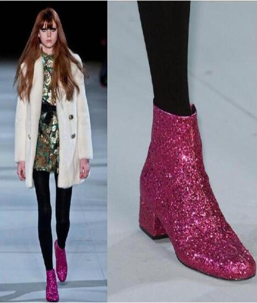 

Tstage Women Glitter Ankle Boots Square Heels Sparkly Booties Fall Winter Feminino Botas Red Silver Gold Shoes Woman5624031