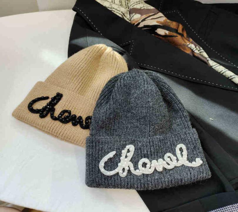 

Berets Designer Pearl Wool Hat Women039s Small Fragrance Knitted Hat Net Red Autumn And Winter Thickened Warm Solid Color Lette4610696, Grey