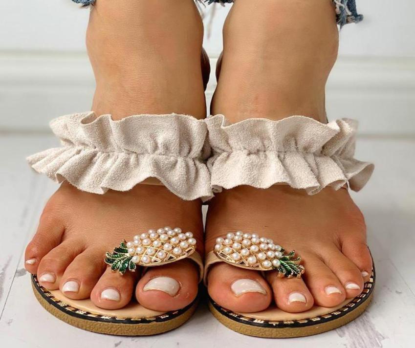 

Women Flats Slippers Summer Casual Flip Flops Flowers Pearl Woman Flat Shoes 3543 plus size Comfortable Female Beach Sandals1377303, Yellow