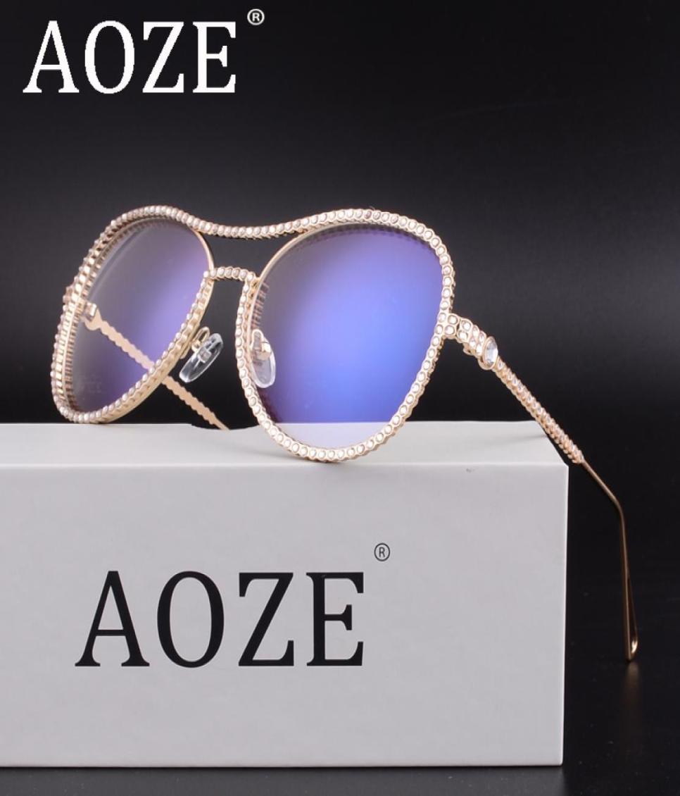 

AOZE Crystal Rhinestone Oversized Sunglasses For Women Optical Glasses Frame Clear Lens Anti Blue Ray Anti UV400 High Quality9383229
