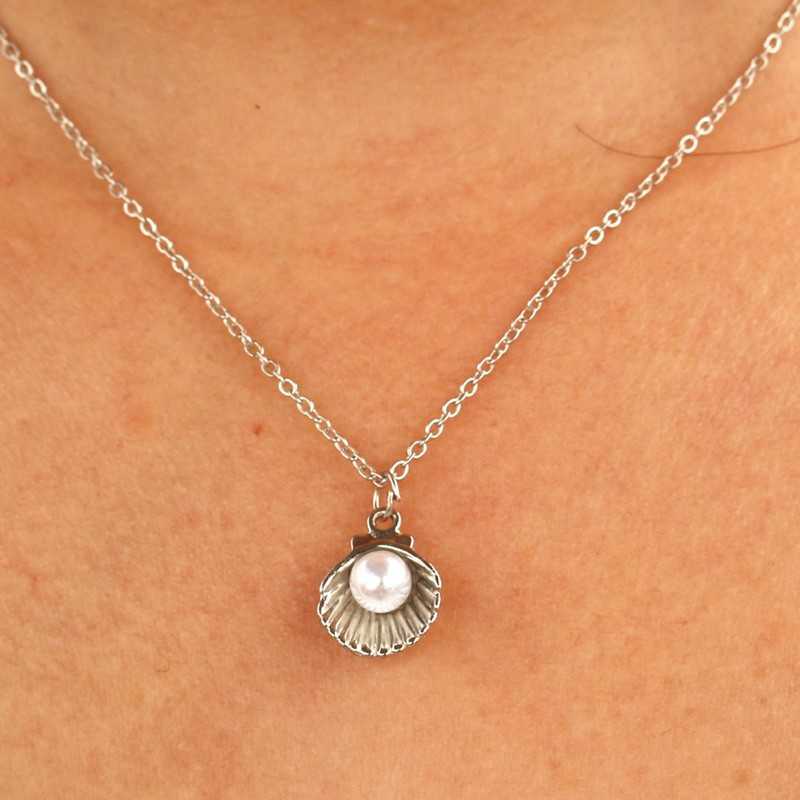

Pendant Necklaces New Shell Shape Pendants Choker Necklaces for Women Imitation Pearl Ball Silver Color Female Short Chain Colar Wholesale Lot AA230526