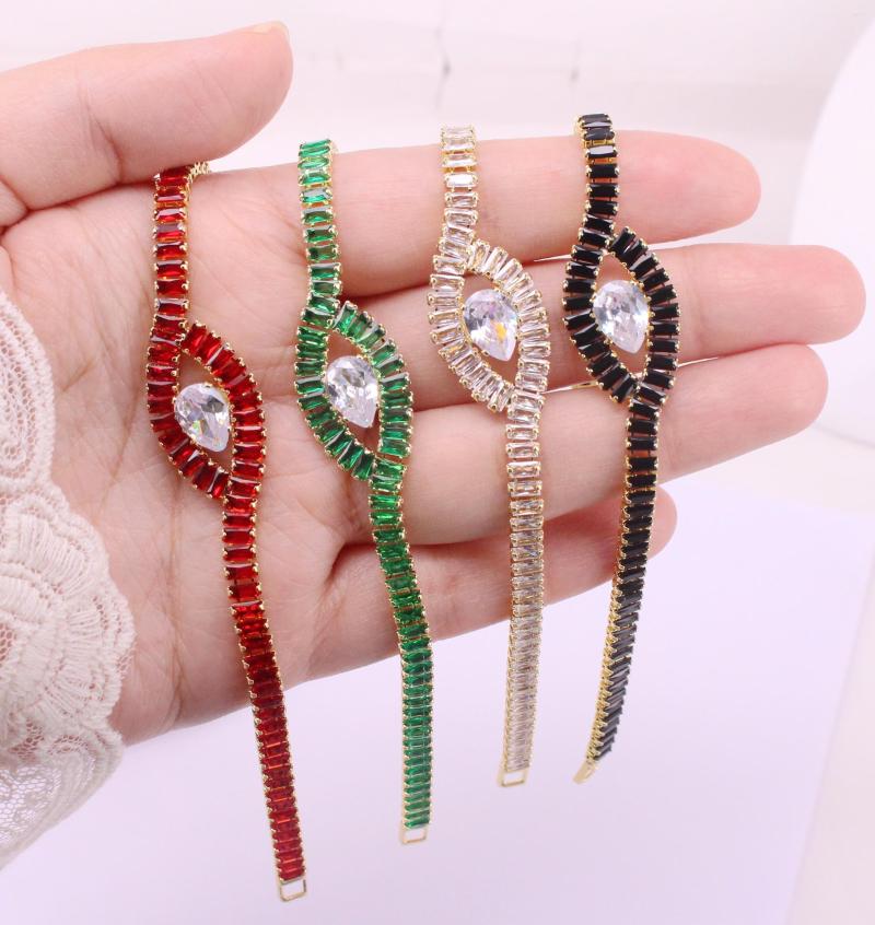 

Charm Bracelets - 4pcs/lot Mixed Plated Eye Shape Color Zircon/CZ 4mm Width 18cm Bracelet Jewelry Findings Supply DIY