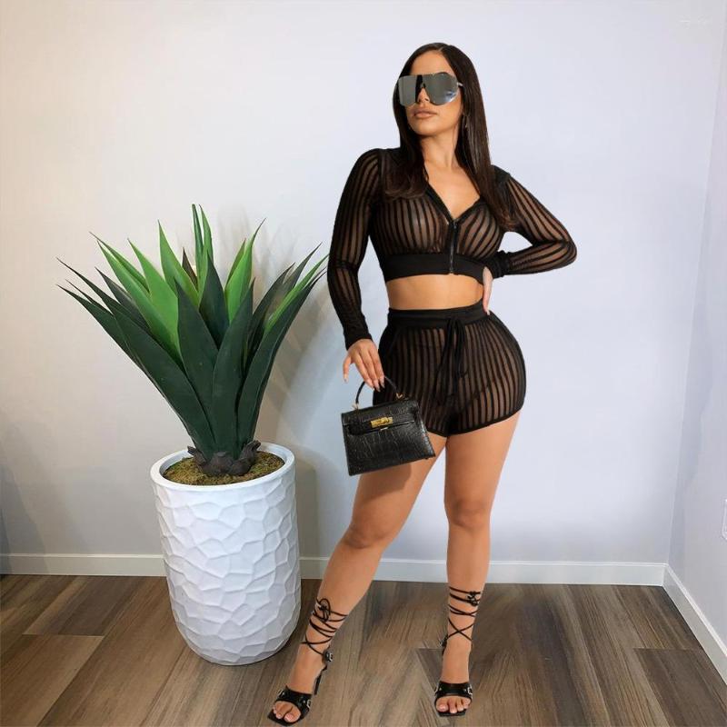 

Women' Tracksuits LFRVZ 2023 List Lace See Through Beach Shirt&Short Hooded Full Sleeve Short Pants Skinny Women 2 Piece Set, Black