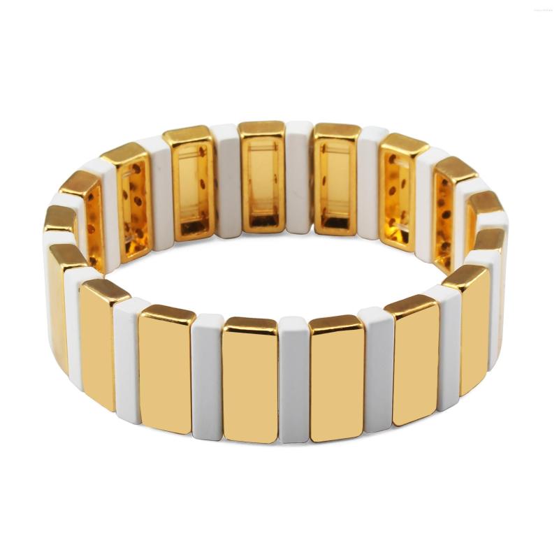 

Link Bracelets Gold Color Enamel Tile Bracelet Bohemia Elastic Younger Stackable Tila Srtand Wristband Valentines Day Girl Friend Gift
