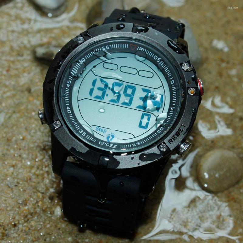 

Wristwatches Men Sports Watch Electronic Movement Waterproof Pedometer Digital EPOZZ E1808 Silicone Soft Strap Sport Wristwatch, Red