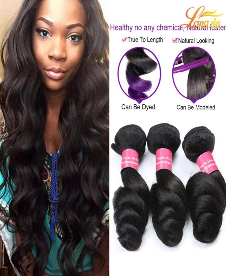 

7A Quality Brazilian Virgin Hair Loose weave Cheap Peruvian Malaysian Virgin Remy Human Hair 3 4Bundles Lot Double Weft Hair7419153, Natural color