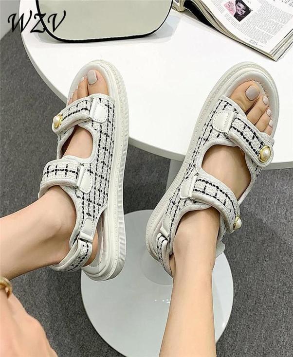 

Summer Hook Loop Sandals Women Solid Gingham Sports Dad Shoes8538578, Blue