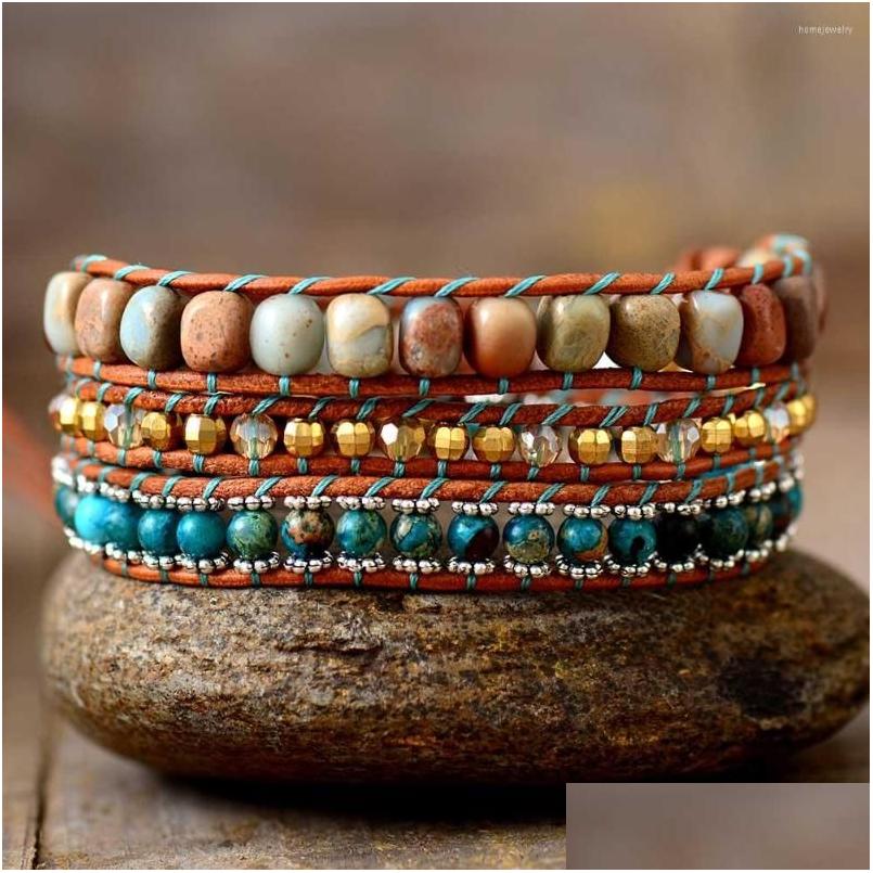 

Beaded Strand Spirit 3 Strands Boho Leather Wrap Bracelets Braided Handmade Hiphop Hippie Jewelry Bijoux Wholesale Drop Delivery Dhbsl