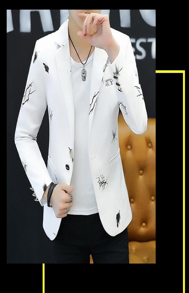 

2022 Youth Slim blazer Men Fashion Casual Spring Print blazer3360141, White