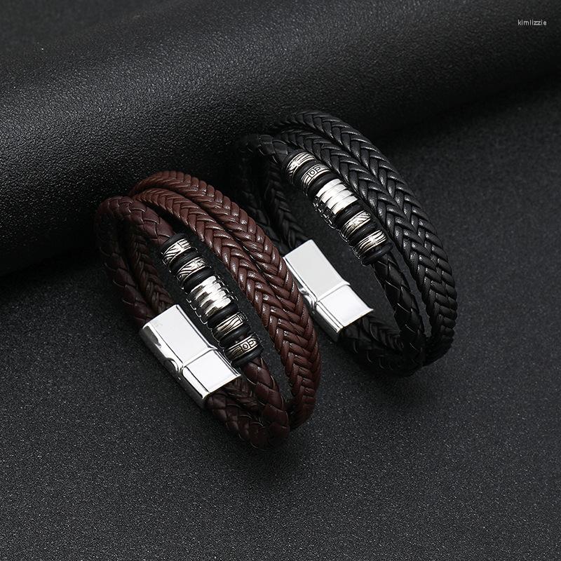 

Charm Bracelets Trendy Leather Men Stainless Steel Multilayer Braided Rope For Male Jewelry Pulsera Hombre