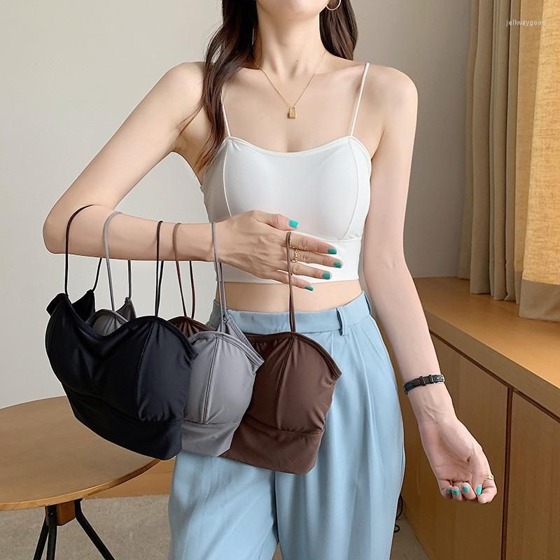 

Camisoles & Tanks Thin Strap Camisole Tank For Girs Summer Ice Silk Comfort Lingerie Push Up Brassiere Women's Crop Tops Underwear Vest