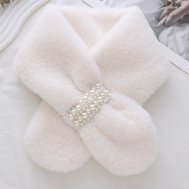 

Scarves Pearl Buckle Scarf All-match Furry Women Winter Warm Thick H7EF
