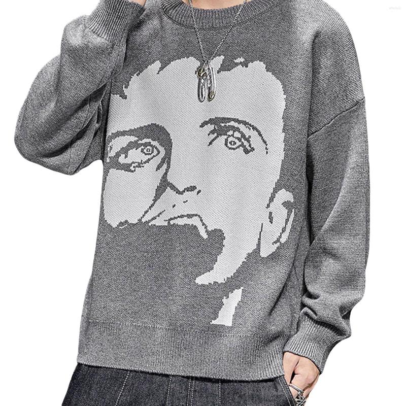 

Men's Sweaters 3 Colors Men Autumn Winter Jumper Sweater Male Portrait O-Neck Long Sleeves Knitted Loose Pullover Tops Harajuku Streetwear, Black