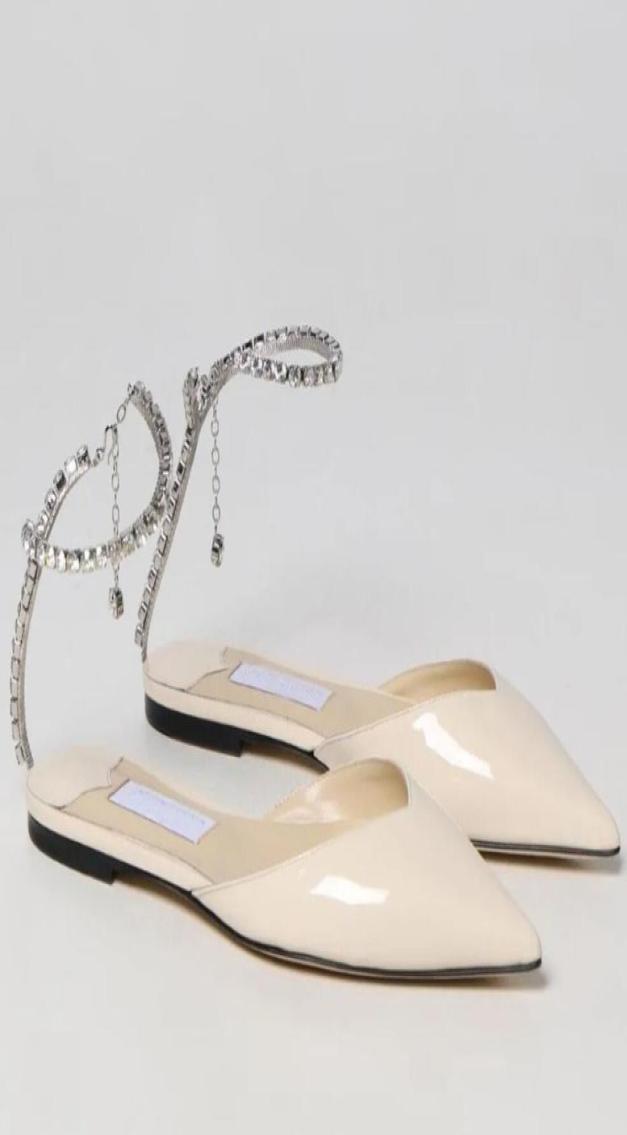 

Summer Comfort Saeda Women Sandals heel Pointed Toe Ballet Flats Woman Crystal Chain Straps pointed toe Party Wedding Dress Glitte1726089, Beige