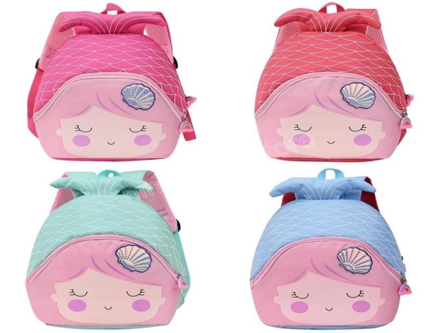 

Children039s Zipper Has Compartments School Bag Cartoon Cute Mermaid Backpack Purse Girls Bag1549621, Red